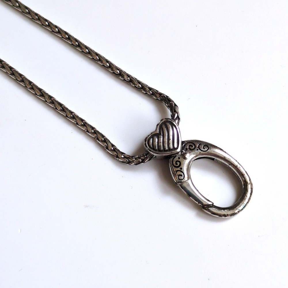Brighton ABC's Hook Necklace Reversible Heart Charm Holder Barrel Classic Chain